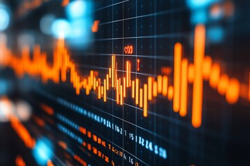 Leinwandbilder - Close up of an orange stock market graph on a digital screen.