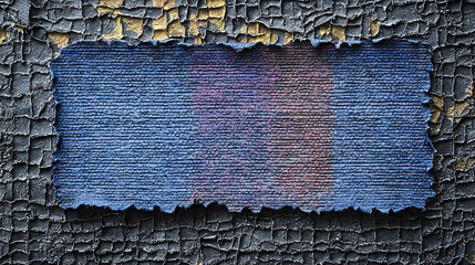 Canvas Print - A textured blue and pink paper strip on a cracked black surface.