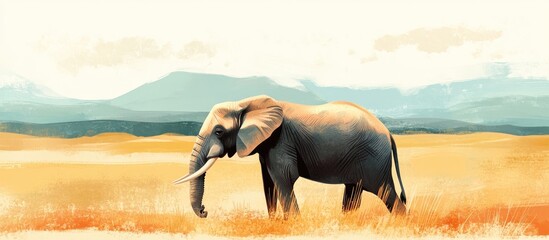 Wall Mural - An elderly bull elephant in a vast savanna landscape