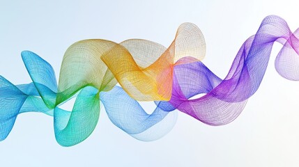 Poster - A colorful, abstract wave-like pattern made of flowing, translucent shapes on a light background.