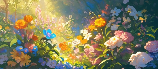 Wall Mural - Vibrant painting featuring fragrant colorful flowers