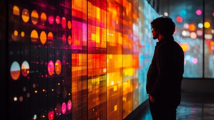 Wall Mural - Man Observing Lights.