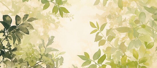 Poster - Nature artwork featuring a textured watercolor background showcasing artistic depictions of leaves and trees Suitable for interior photo wallpapers