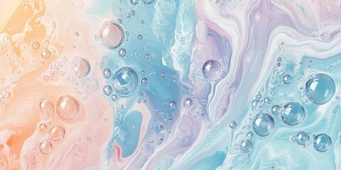 Poster - Abstract pastel marble texture with bubble foam elements evoking a summer beach atmosphere