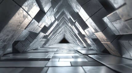 Poster - 3D rendering of a triangular tunnel surrounded by cubes created through digital illustration
