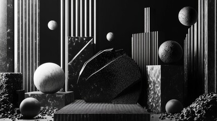 Poster - Stylized image featuring elements in black and white