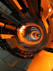 Poster - Futuristic 3D rendering featuring a floating tunnel in shades of orange and black