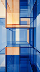 Sticker - Abstract architectural structure with blue and orange glass panels.