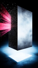 Wall Mural - A black cube levitates above a glowing square, with pink light emanating from the left.