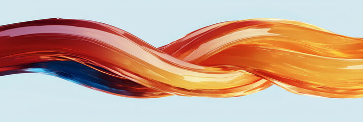 Wall Mural - Abstract orange and red liquid swirl on a blue background.