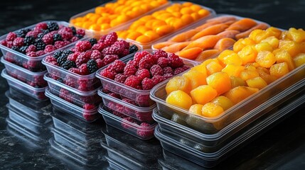 Wall Mural - Assortment of Fresh Fruits in Plastic Containers