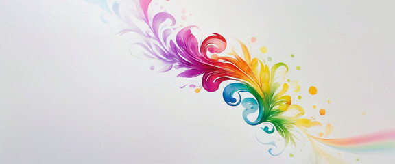 Wall Mural - White paper background with rainbow flourishes and copy space