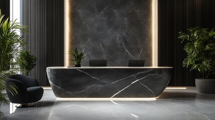 Sticker - Modern Reception Desk with Black Marble and Minimalist Design