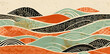 © Aleena - Japanese pattern background with geometric patterns and clouds in orange, brown, teal and black colors. Japanese fabric print with wave design for wall art decoration, banner template, wallpaper