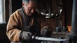 © EmmaStock - A Mongolian blacksmith crafting a traditional sword, with close-ups of the forging process,