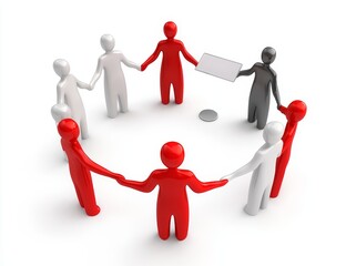 Poster - A group of people standing in a circle, holding hands. One person is holding a blank tablet.