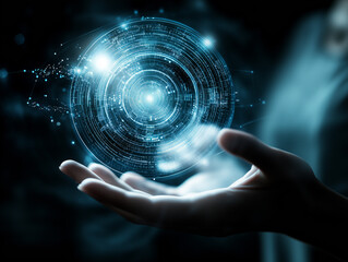 Poster - Close up of hand holding virtual information