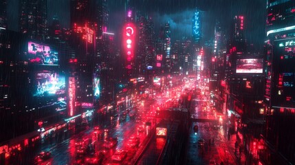 Wall Mural - Cyberpunk Cityscape.