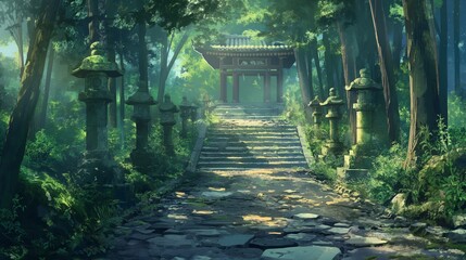 Wall Mural - beautiful anime background of a japanese's gate in the wood