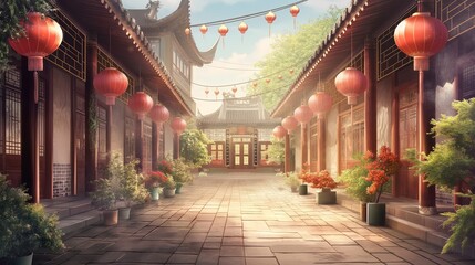 Wall Mural - beautiful anime background of landscape of asian's old style