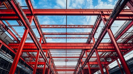 Poster - Red Steel Framework Against Blue Sky