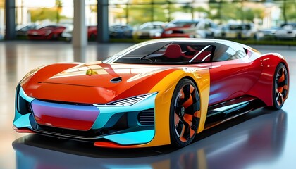 Wall Mural - Futuristic Electric Sports Cars: A Contemporary Display of Colorful Automotive Elegance