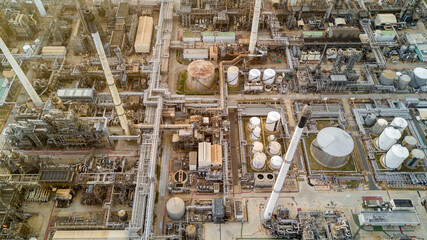 Aerial view Oil and Gas refinery plant Industrial petrochemical industry, Oil and gas refinery factory global business power and energy, Oil and gas refinery and petrochemical plant industrial.