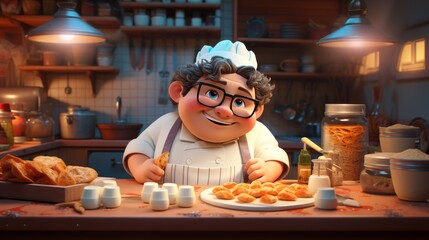 Joyful baker preparing fresh pastries in a cozy kitchen