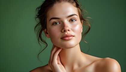 Radiant portrait of a confident young woman showcasing healthy skin, perfect for promoting organic skincare and eco-friendly beauty products