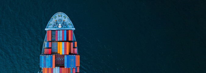 Aerial view container cargo ship sea freight shipping, Global business industry import export logistic transportation by container cargo ship, Container cargo ship commercial industry freight shipping