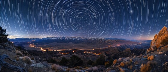 Wall Mural - Star Trails Above Majestic Mountain Landscape