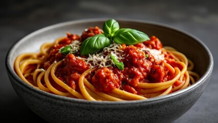 Canvas Print -  Delicious Spaghetti Bolognese with Basil