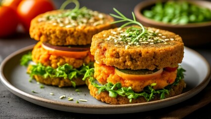 Wall Mural -  Deliciously healthy veggie burger with fresh toppings