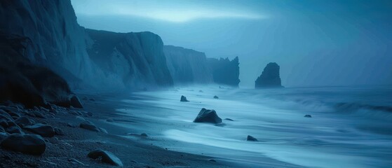 Poster - Serene Ocean View at Twilight with Rocky Cliffs