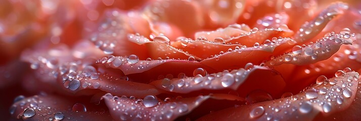 Wall Mural - Macro view of dewcovered rose petals with intricate textures and soft pink gradients