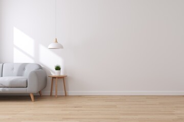 Wall Mural - Cozy interior of living minimal style with empty space for products presentation or text for advertising, event or promotion. 3d rendering