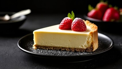 Wall Mural -  Deliciously tempting cheesecake with fresh strawberries