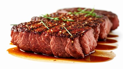 Wall Mural -  Deliciously grilled steak with a savory sauce