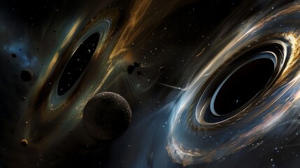 Wall Mural - stunning depiction of a black hole in space, with swirling dust and gas creating a mesmerizing spect