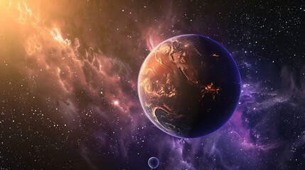 Wall Mural - beautiful planet in outer space with a nebula behind it, a stunning sight.