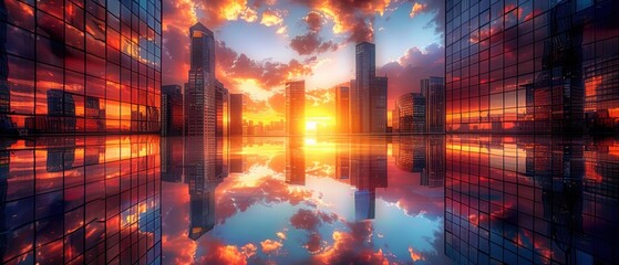 Wall Mural - Stunning Sunset Reflection in Urban Cityscape