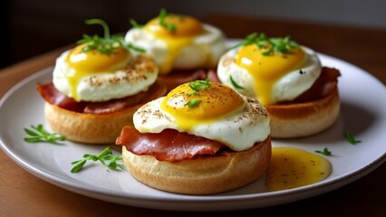 Poster -  Deliciously cooked eggs benedict ready to be savored