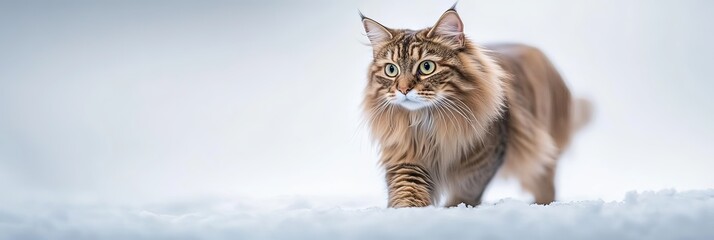 Majestic Norwegian Forest Cat Prowling Through Snowy Winter Landscape