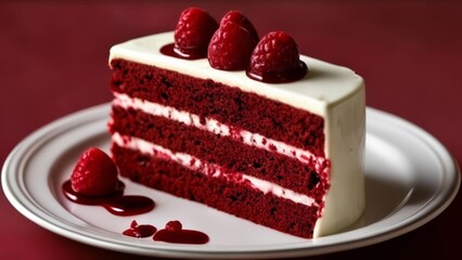 Sticker -  Deliciously tempting red velvet cake with fresh raspberries