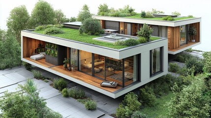 Sticker - Modern Eco Friendly House with Green Roof and Garden