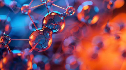 Fototapete - 3D render of an abstract molecular structure, with spheres connected by lines, showcasing scientific and technological concepts.
