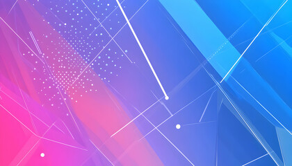 Wall Mural - Abstract background with blue and pink gradient, white lines and dots.