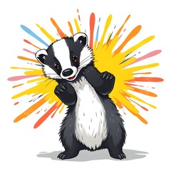 Wall Mural - Whimsical Badger: Color Burst on White