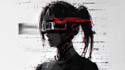 Sticker - Glitch Art Woman Cyberpunk Portrait Abstract Digital Technology