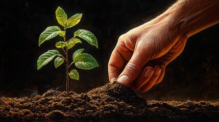 Wall Mural - Hand Planting Seedling in Soil  New Life  Green Growth  Nature